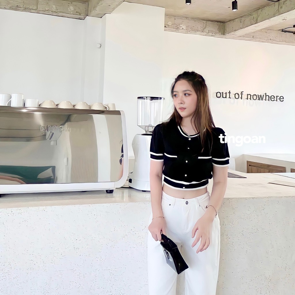 [Mã WABRTN giảm 10% đơn 250K] Áo len ngắn tay viền đen chống nhăn đen tingoan ALISSA TOP/BL