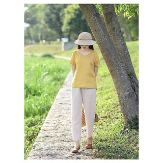 💥Set quần Baggy áo cổ tim chất đũi cao cấp