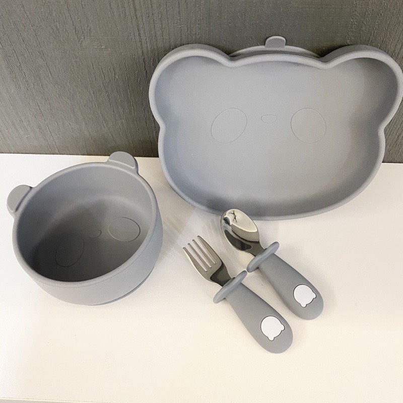 Set thìa - nĩa Silicon hình gấu Bar rot cho bé tập ăn dặm - Barrot Spoon and fork set