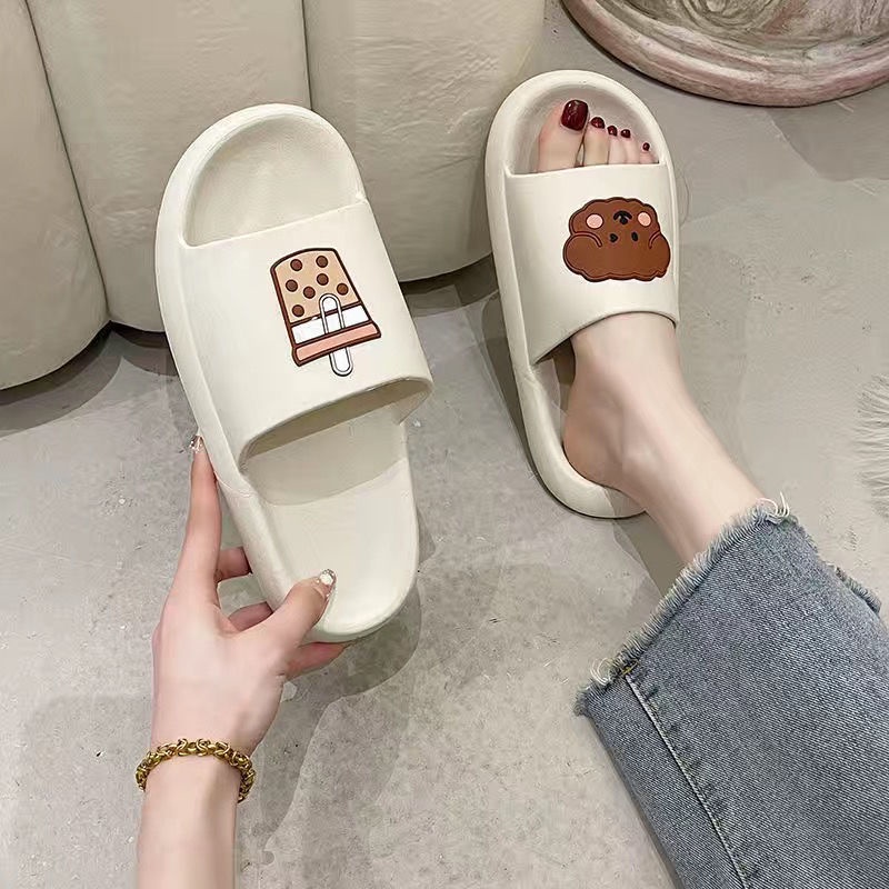 Dép Quai Ngang Đế Dày Họa Tiết Graffiti Dễ Thương Cho Nữ