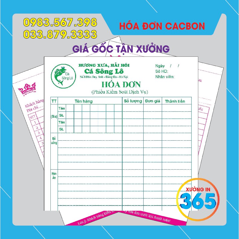 In Hóa Đơn, Phiếu Thu, Order 1 liên, 2 liên, 3 liên theo yêu cầu