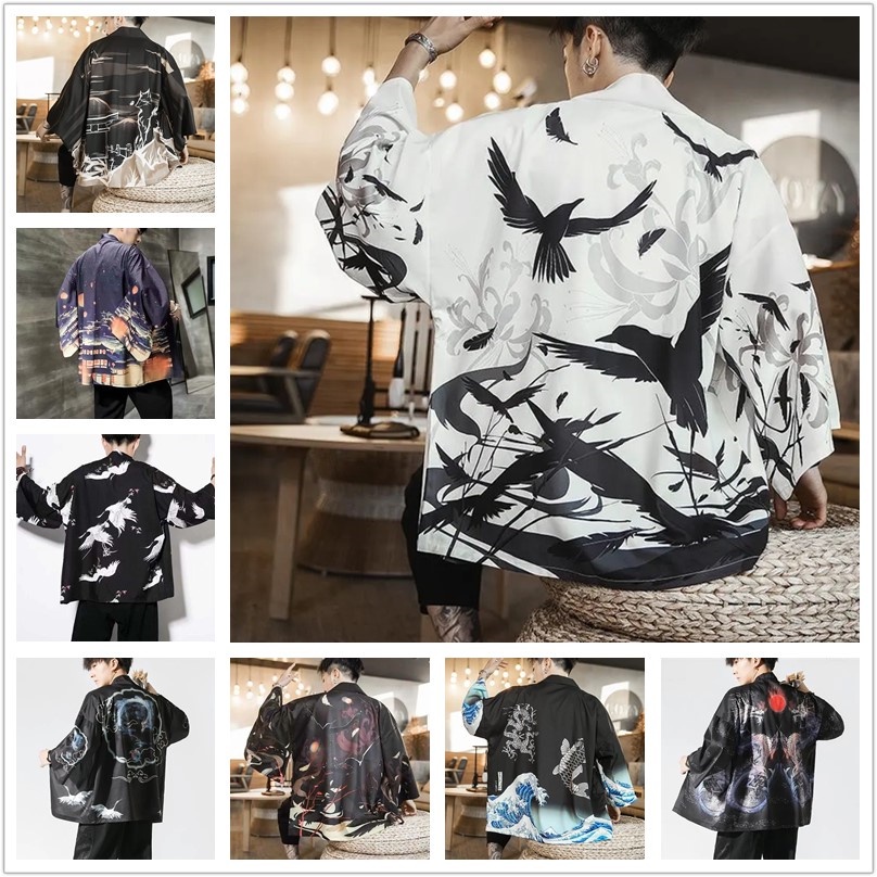 Áo Khoác Kimono Tay Lửng Họa Tiết Kẻ Sọc Thời Trang Mùa Hè Cho Nam