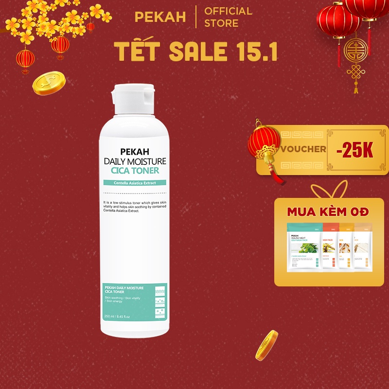 Nước Hoa Hồng Dành Cho Da Mụn Chiết Xuất Rau Má PEKAH Daily Moisture Cica Toner 250ml