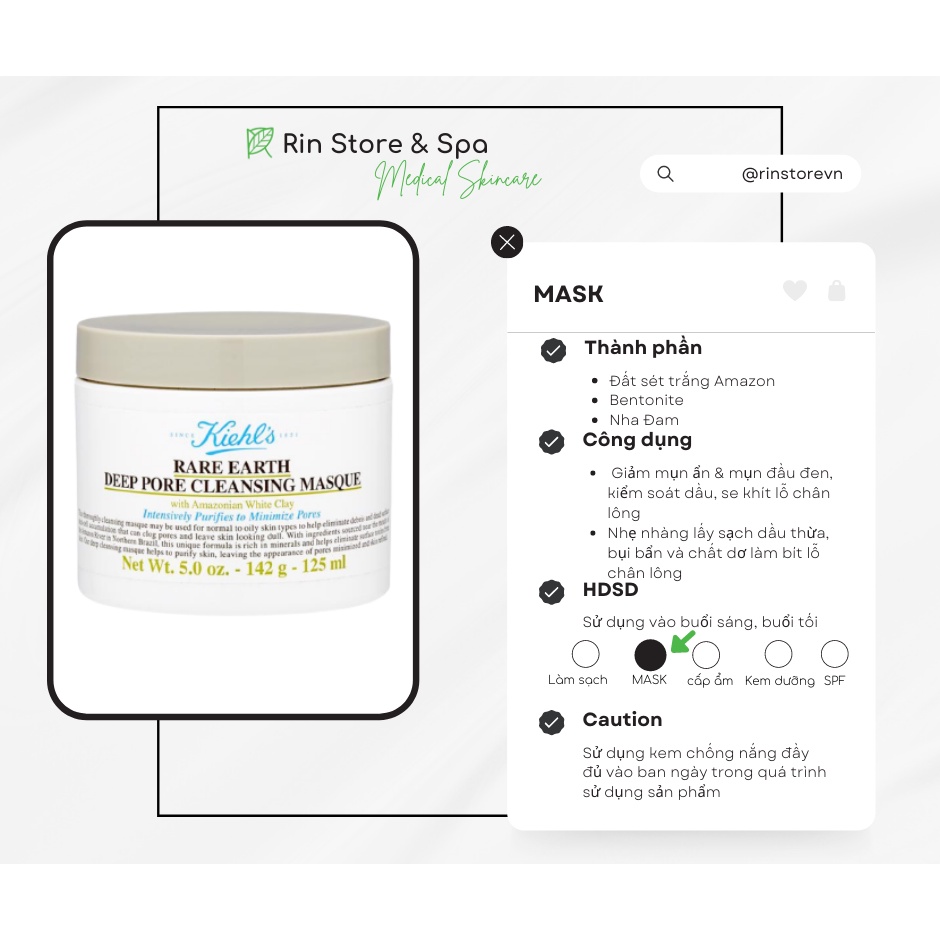 Mặt nạ đất sét hút dầu mụn se lỗ chân lông Kiehl’s clay mask Earth Deep Pore Cleansing Masque 125ml