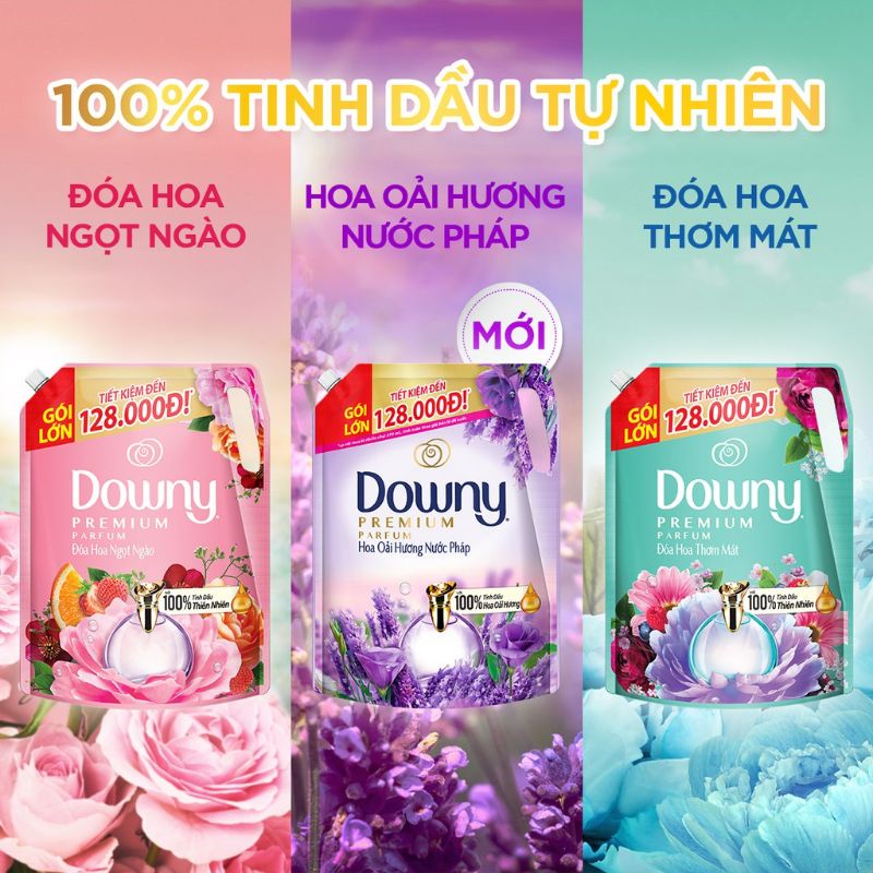 Nước xả vải Downy túi  đóa hoa ngọt ngào, hoa oải hương, đóa hoa thơm mát