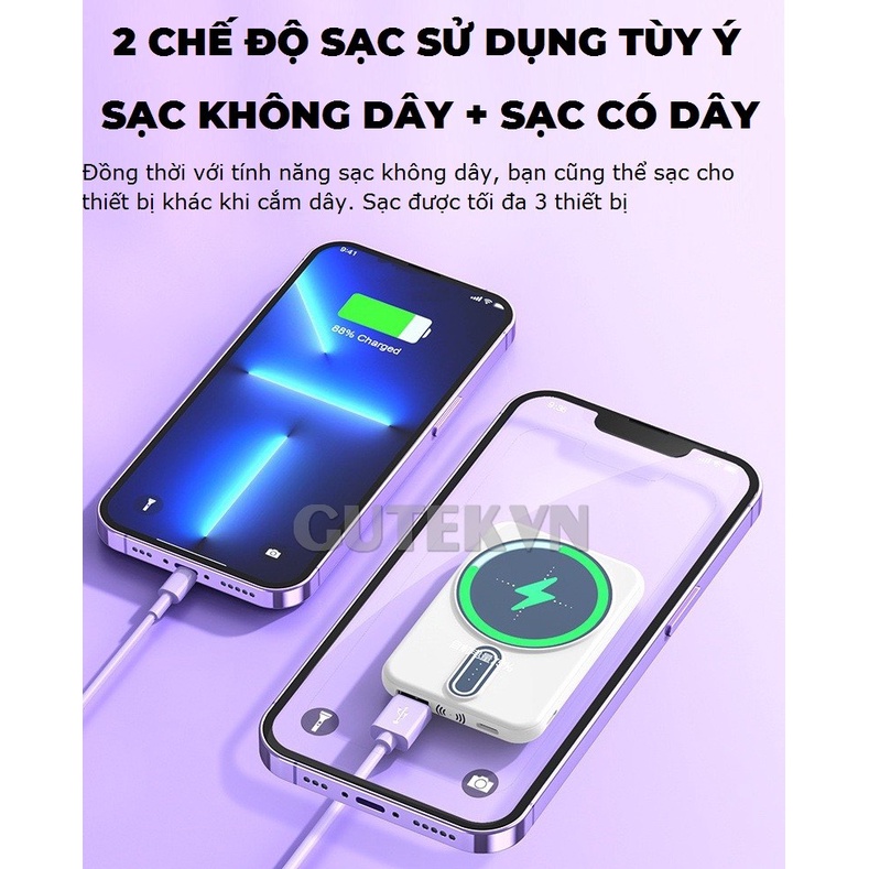 Sạc dự phòng không dây sạc nhanh pin 10000mah mini nhỏ gọn cho từ ip 8/X/11/12/13 – Gutek Mag 3