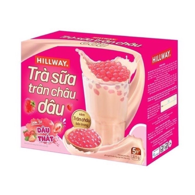 Hộp trà sữa dâu trân châu Hillway 225g - 5 ly