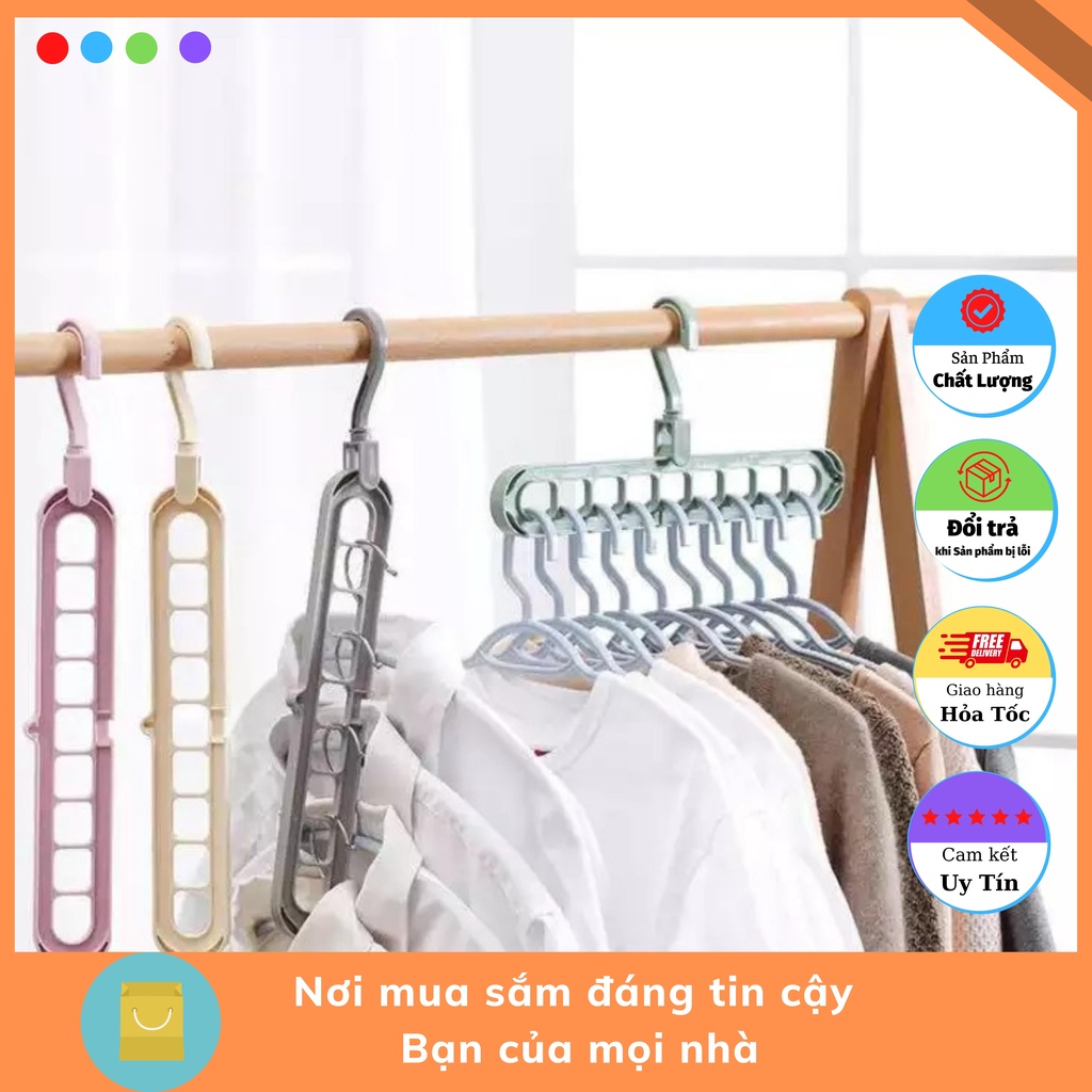 Móc treo quần áo treo đồ 9 lỗ thông minh quay 360 độ, đồ đa năng tiện dụng gấp đồ gọn gàng tiết kiệm diện tích