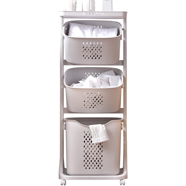 (SỈ 240K)Kệ nhựa 4 tầng plastic cao cấp đựng quần áo, rau củ, đồ dùng gia đình, khăn tả sữa gồm 3 giỏ nhựa cao cấp 5567