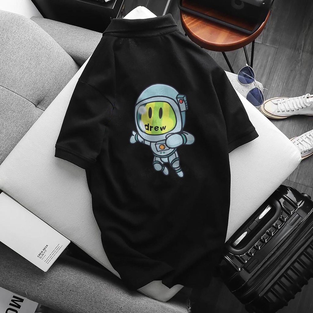 Áo POLO DREW Phi Hành Gia, chất Thun Cá Sấu Poly Thái full size Nam Nữ, Áo có cổ trắng đen, cổ trụ Unisex, KKimShop