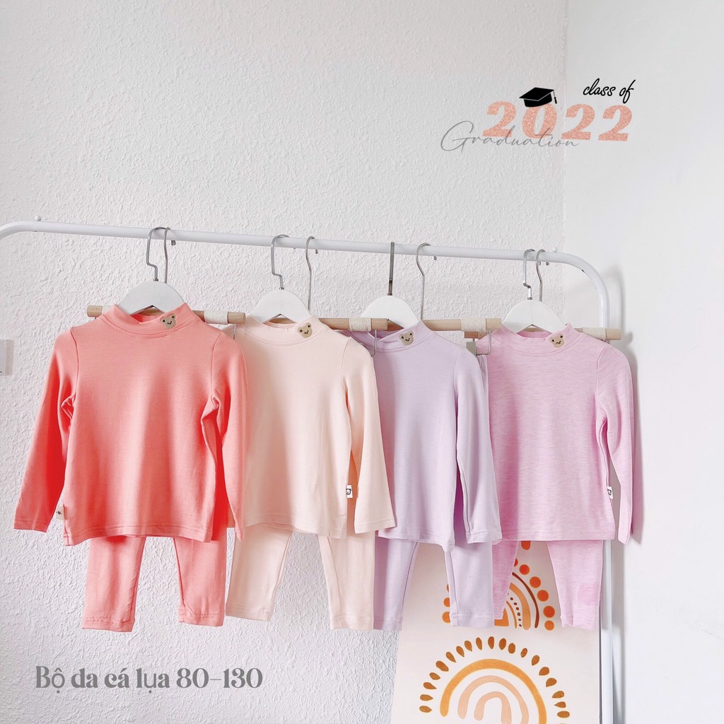 Bộ dài tay da cá lụa - bộ dài tay  cổ 3 phân thêu gấu cho bé ( cân nặng từ 8-22kg) BD14