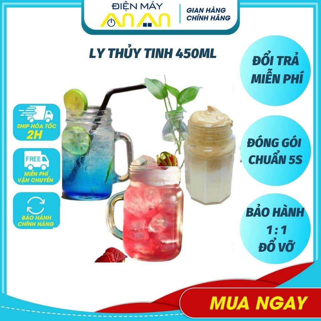 Ly thủy tinh ANPER, dung tích 250ml, kiểu dáng cao cấp, có nắp đậy uống sinh tố, cà phê