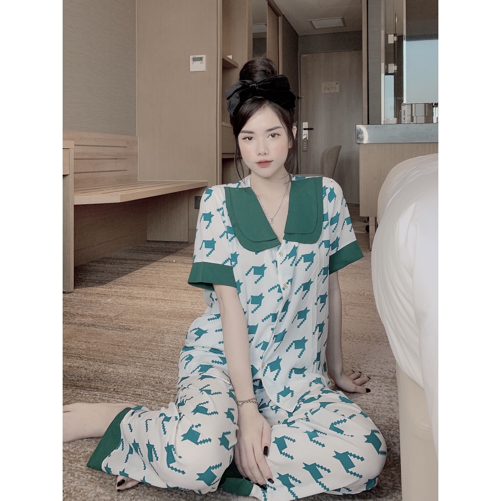 Đồ Bộ Pijama Nữ Lụa Mango Cao Cấp,Tay Cộc Quần Dài,Hàng Thiết Kế Tiểu Thơ, Chất Vải Mềm Mịn,Siêu Mát
