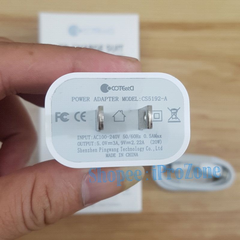 Bộ củ sạc , cáp sạc nhanh PD 20 W cho IPhone 12 Pro Max, 11 Pro Max chính hãng COTEetCI , Type C to IPhone