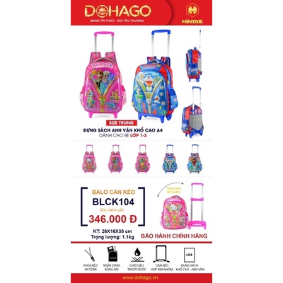 Balo cần kéo đi học cho bé trai tiểu học cấp 1 Lớp 1 2 3 4 5 hình Doremon - Hintas