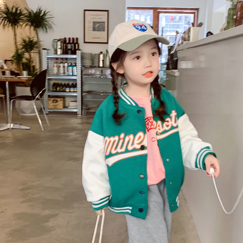 Áo khoác bóng chày thời trang xuân thu xinh xắn cho bé gái