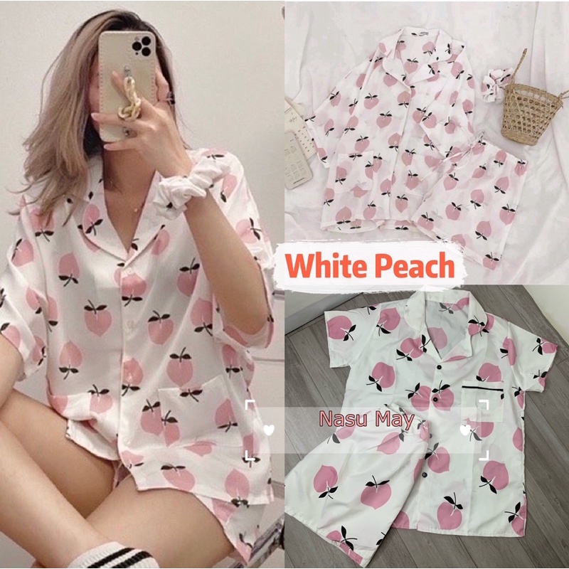 Bộ Đồ Ngủ Pijama Nữ QUẢ ĐÀO Kate Tay Cộc Mặc Nhà Xinh