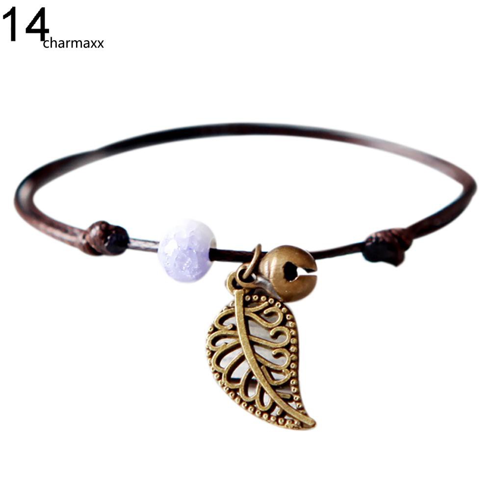 Vòng tay mặt chiếc lá đính hạt sứ Vintage thời trang