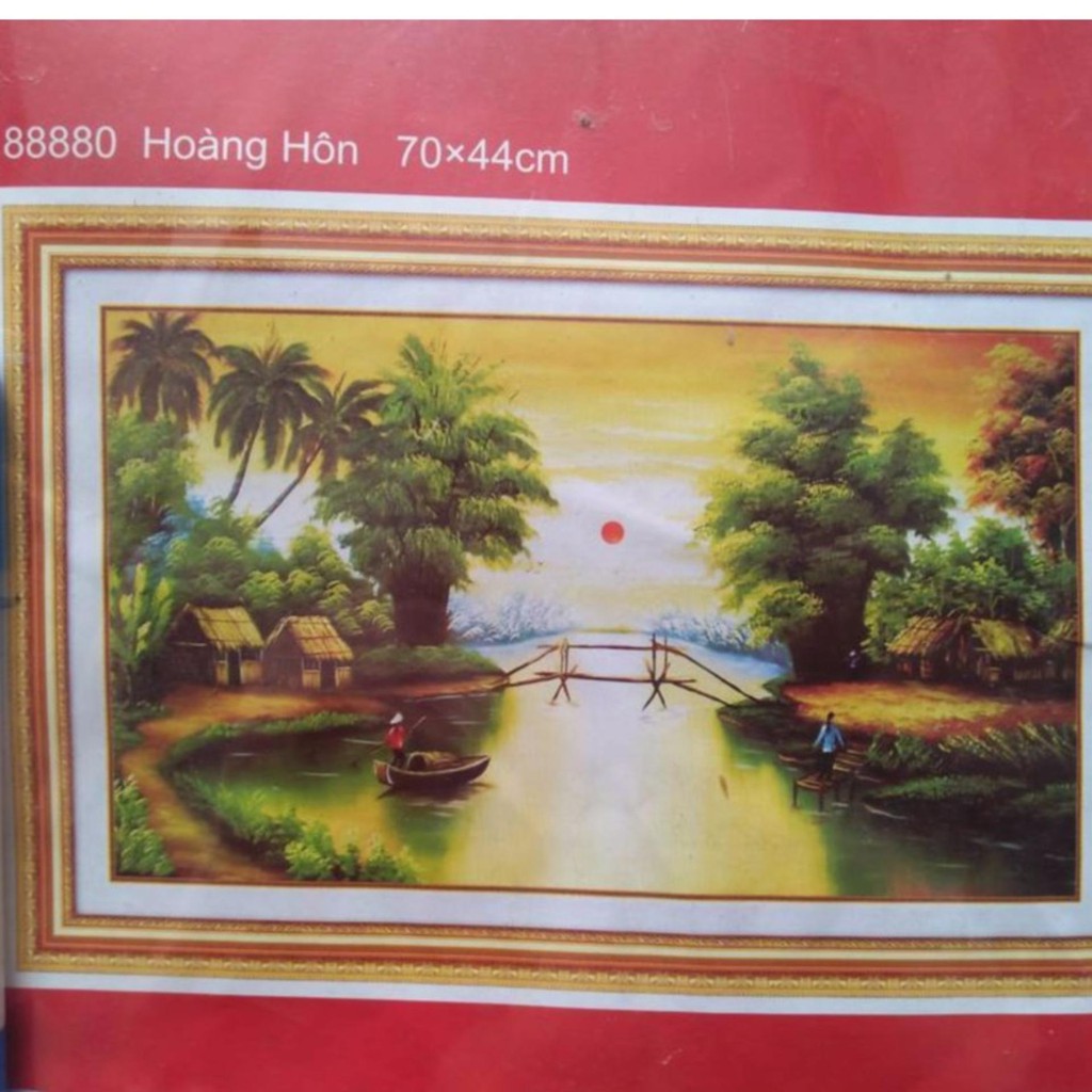 Tranh thêu chữ thập làng quê hoàng hôn 88880 (KT: 70 x 40 cm)