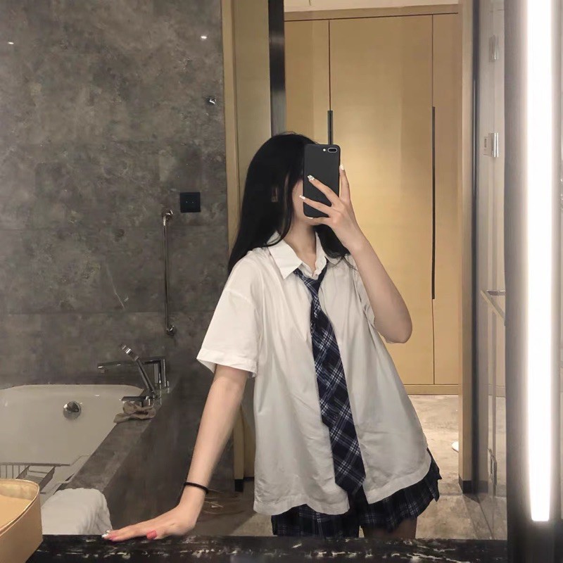 Set áo sơ mi ngắn tay mix chân váy caro kèm cà vạt💕𝑭𝑹𝑬𝑬𝑺𝑯𝑰𝑷💕 | BigBuy360 - bigbuy360.vn