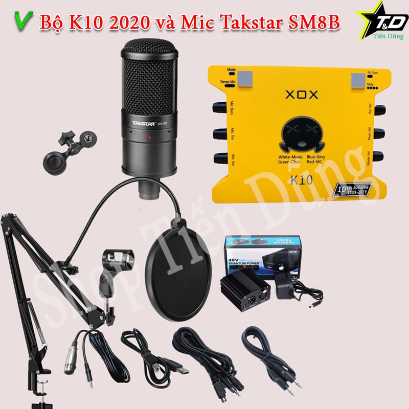 Mic Thu Âm Takstart SM8B Sound Card K10 2020 Đời Mới Đi Chân Kẹp Màng Lọc Nguồn 48V 2 Dây Micro