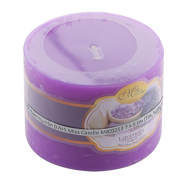 Nến thơm trụ tròn D7H5 Miss Candle MIC0253 7 x 5 cm (Tím, hương oải hương)