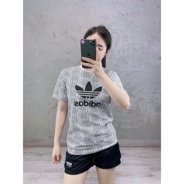 Áo thun Adidas hoạ tiết Logo ba lá made cambodia