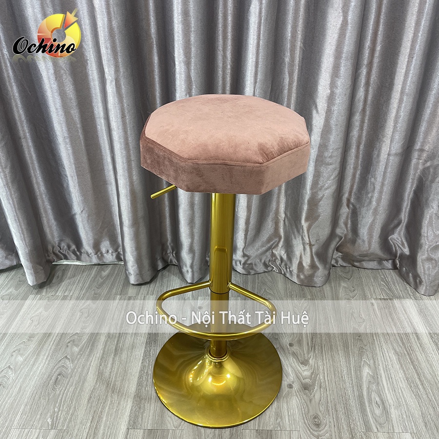 Ghế Bar, Ghế Trang Điểm Mẫu trơn 8 cạnh Chân Vàng K1 Sang Chảnh Điều Chỉnh Độ Cao 60/80 Và Xoay 360 Độ ( Có Sẵn)