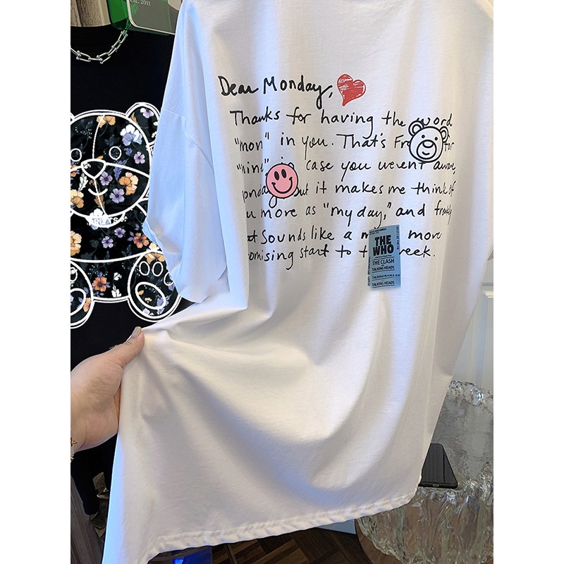 Áo thun HIIXIIVI 100% cotton tay ngắn cổ tròn in hình gấu phong cách Hàn Quốc 2022 thời trang mùa hè dành cho nữ