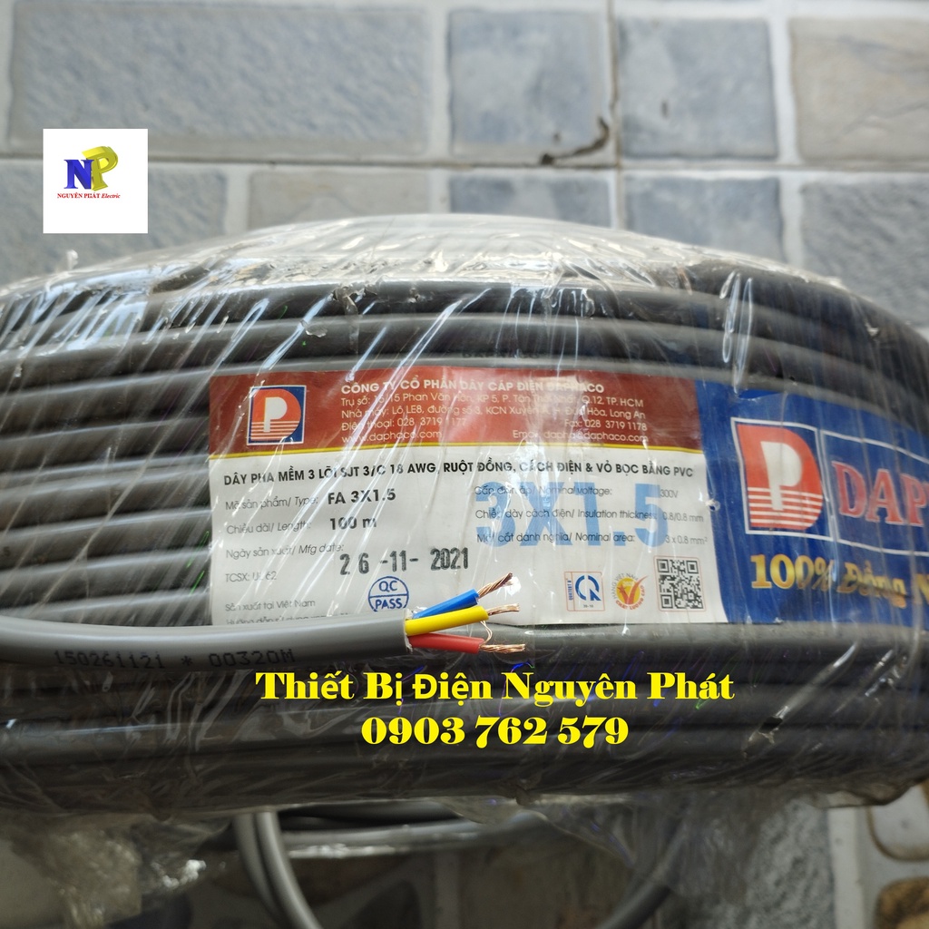 Dây Cáp Điện 3 Pha Lõi  - Giá Bán Lẻ 01 Mét Dây Pha Tròn Xám 2 Lớp Vỏ Bọc PVC