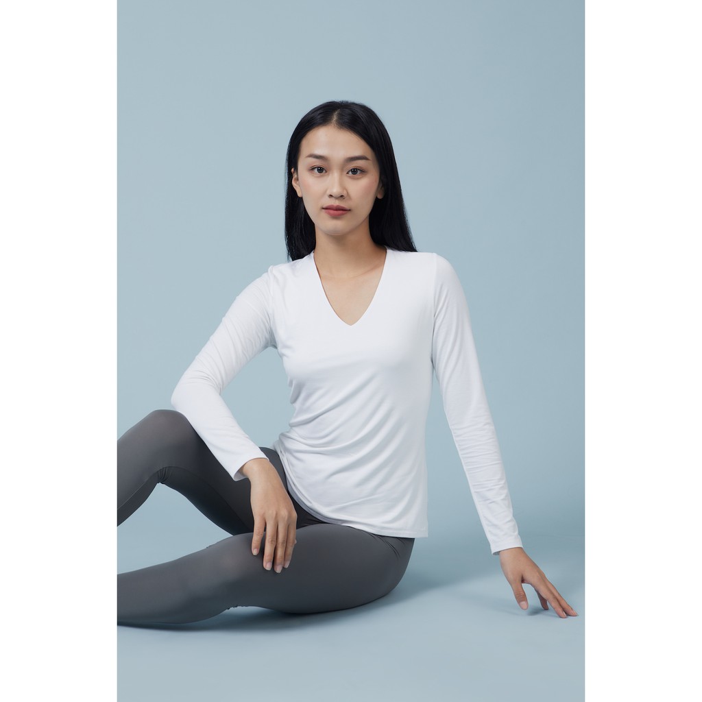 TheBlueTshirt - Durable Bamboo Long Sleeve T - Áo Thun Trắng Tay Dài Cổ V