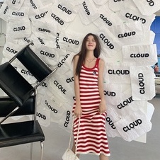 Đầm dệt kim ZHELIHANGFEI dáng dài xẻ tà họa tiết kẻ sọc phong cách thời trang quyến rũ cho nữ