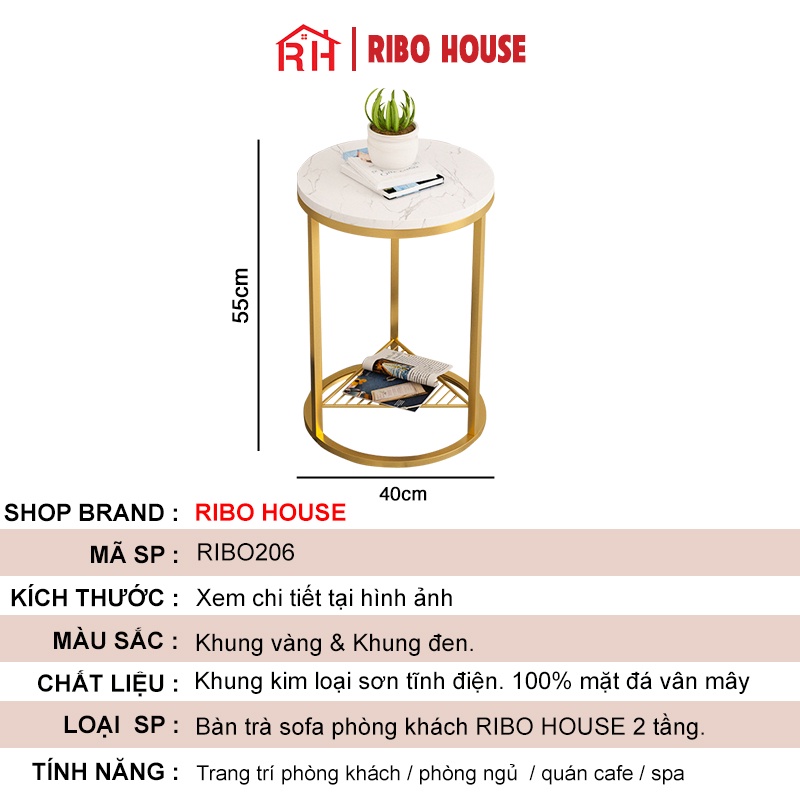 Bàn sofa phòng khách RIBO HOUSE mặt đá mẫu 9 trang trí ban công, phòng ngủ, spa, khách sạn RIBO206