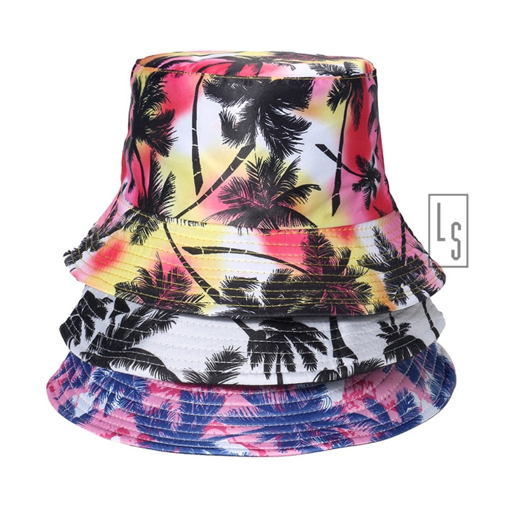 Nón Bucket Cây Dừa Canvas Bóng - Mũ Bucket Đi Biển Cây Dừa Hawai