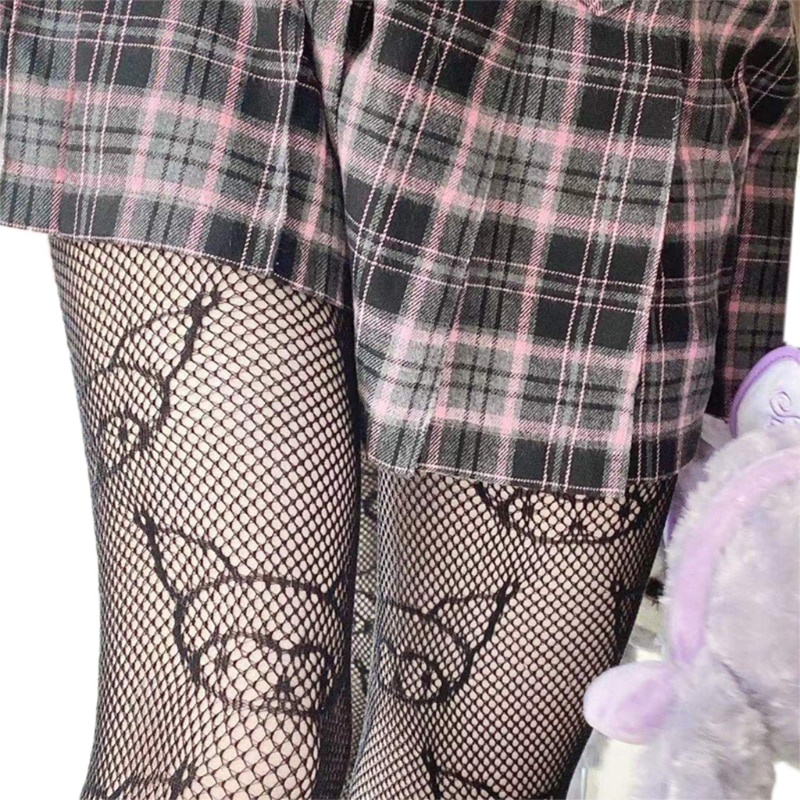 Quần Tất Nữ Màu Đen In Hình Mèo Kitty Phong Cách Lolita Thoáng Khí