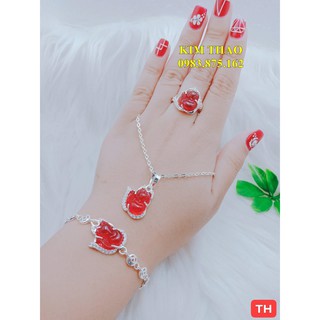 Bộ trang sức bạc hồ ly 4 món: Nhẫn + Dây chuyền + mặt + lắc tay