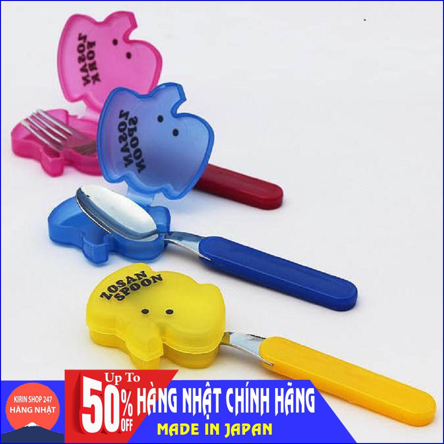 Thìa, dĩa inox cao cấp cho bé kèm hộp đựng hình thú Made in Japan