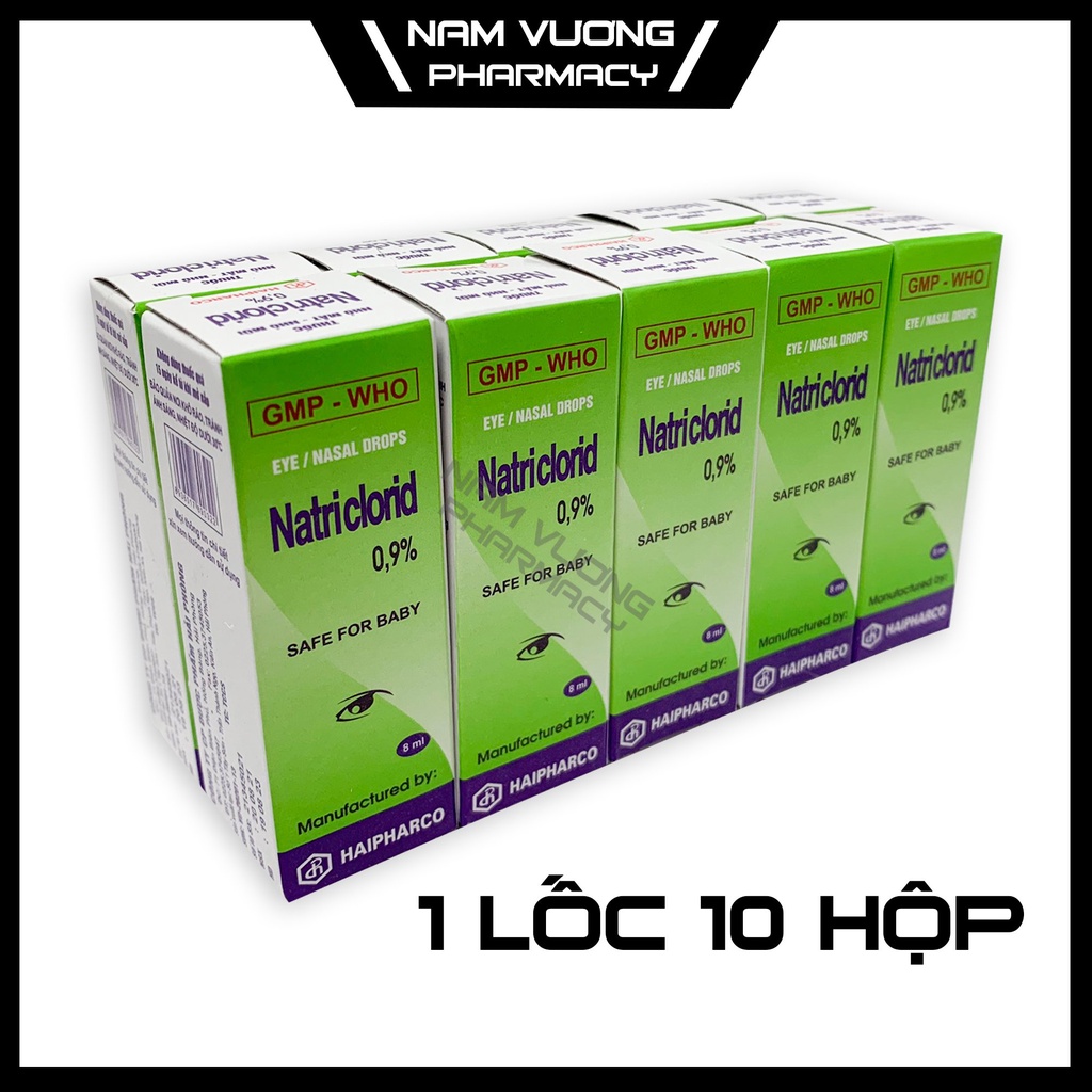 Nước muối sinh lý NATRICLORID 0,9% Giúp làm giảm khô mắt, mỏi mắt, vệ sinh mắt - 1 hôp 8ml