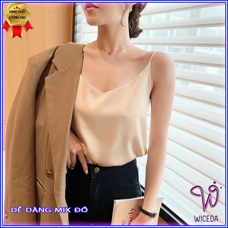 Áo 2 dây lụa đẹp,áo hai dây lụa ngọc trai cao cấp 4 màu free size 42-52kg WICEDA AL220