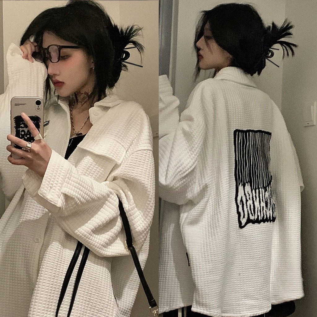 Jiashucheng Áo Khoác Dáng Rộng Màu Trắng Phong Cách Mỹ Dễ Phối Đồ Thời Trang Xuân Thu Cho Học Sinh Nữ