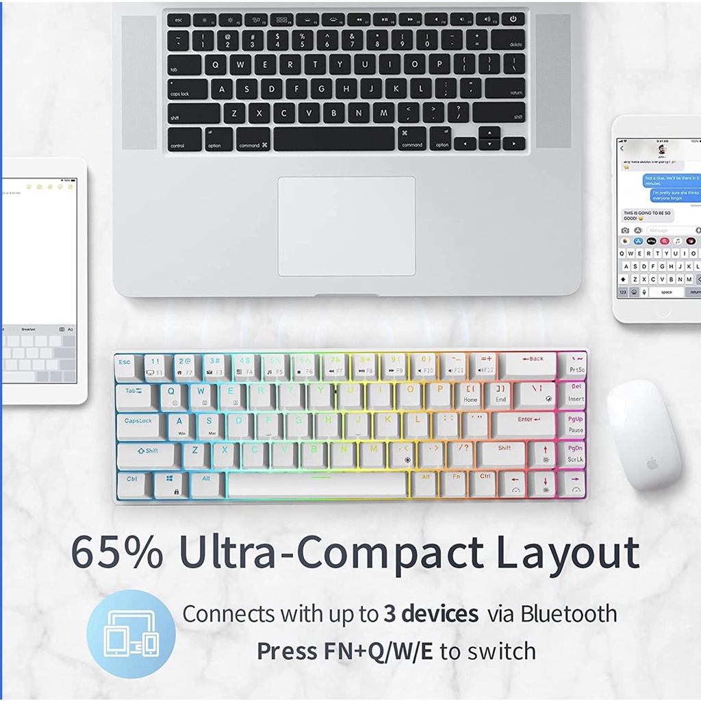 Bàn phím cơ không dây Royal Kludge RK G68 HOTSWAP, Led RGB, Type C, Bluetooth 5.0, Wireless 2.4G - Chính hãng