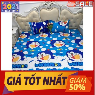 Bộ Drap kèm 2 vỏ gối mẫu doremon cầu vồng 1m2