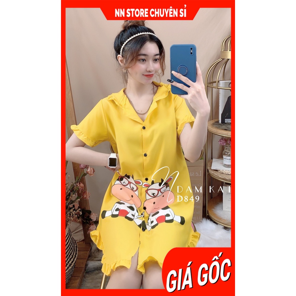 Đầm ngủ nữ phom to 55kg vải kate in hình dễ thương ⚡Ảnh thật⚡ D849