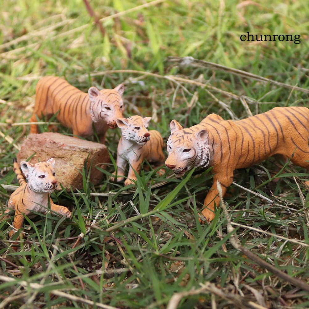 CR+1/4Pcs Kids Cute Simulated Solid Tiger Model Action Figure Toy Desktop Ornament