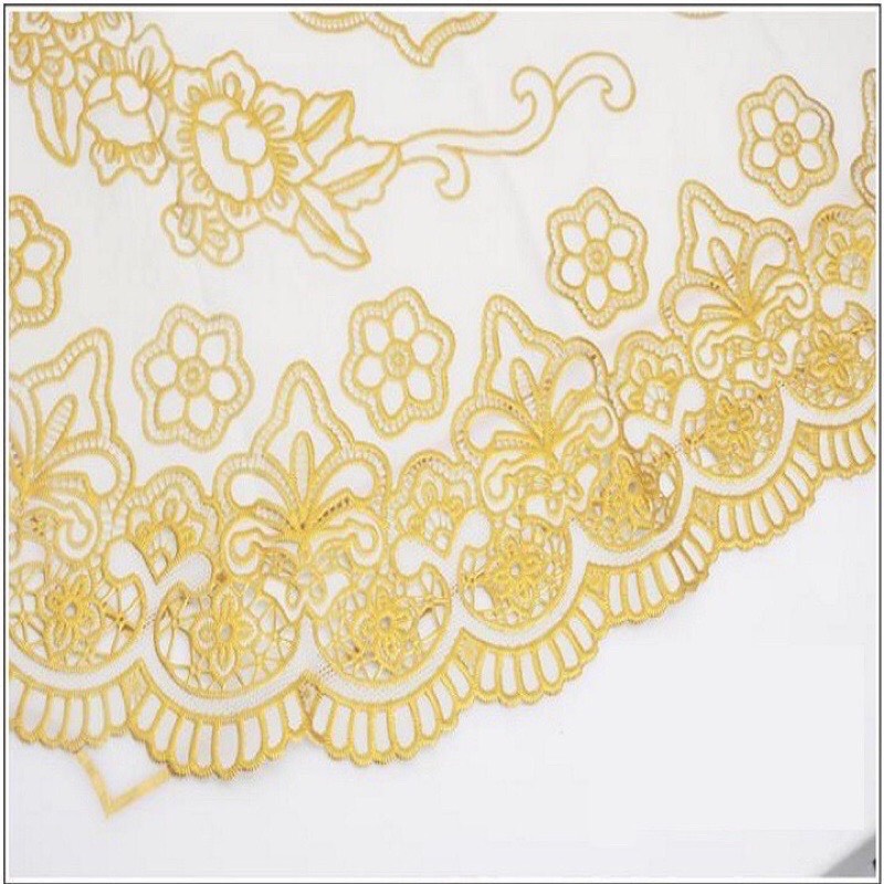 Khăn Trải Bàn Hoa Văn Ren Vàng Dập Nổi  Kích Thước 120 x 60cm, Giao Hoa Văn Ngẫu Nhiên