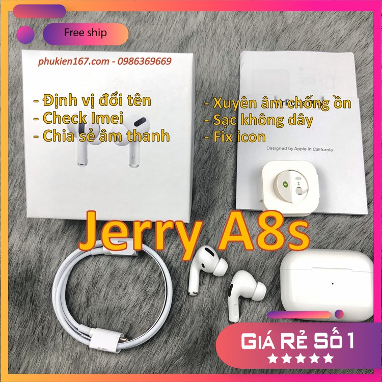 [Jerry A8s] Tai nghe bluetooth Airpods Pro TWS - Kiểm tra IMEI - Đổi tên định vị - Xuyên âm chống ồn - Âm thanh vòm