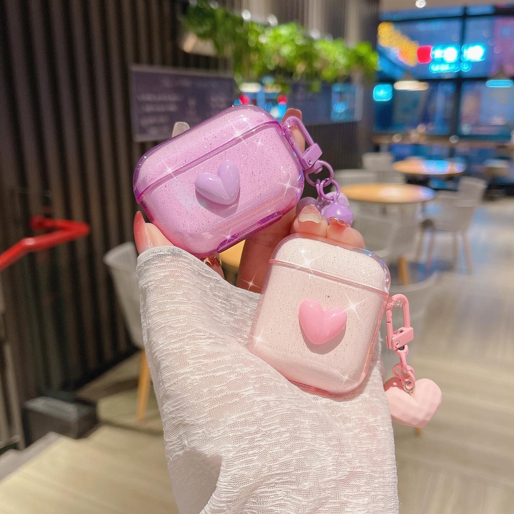 Vỏ Bảo Vệ Hộp Sạc Tai Nghe AirPods 1 2 pro 3 2021 gen3 Kết Nối Bluetooth Không Dây Bằng silicone tpu Mềm Họa Tiết Trái Tim Màu Hồng / Tím