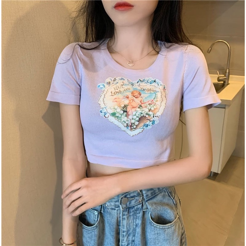 WANG JIAO ZHAN Áo thun tay ngắn in họa tiết thời trang cho nữ