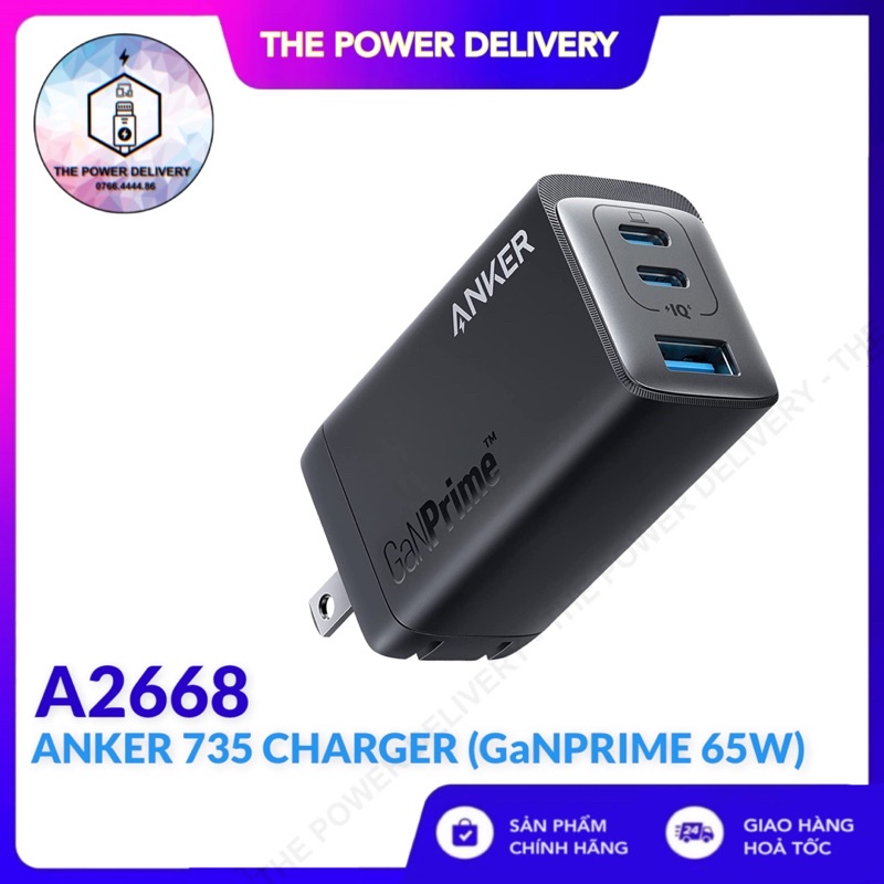Củ sạc nhanh Anker 735 GaNPrime 65W A2668 2C 1A - Bảo hành 12 tháng
