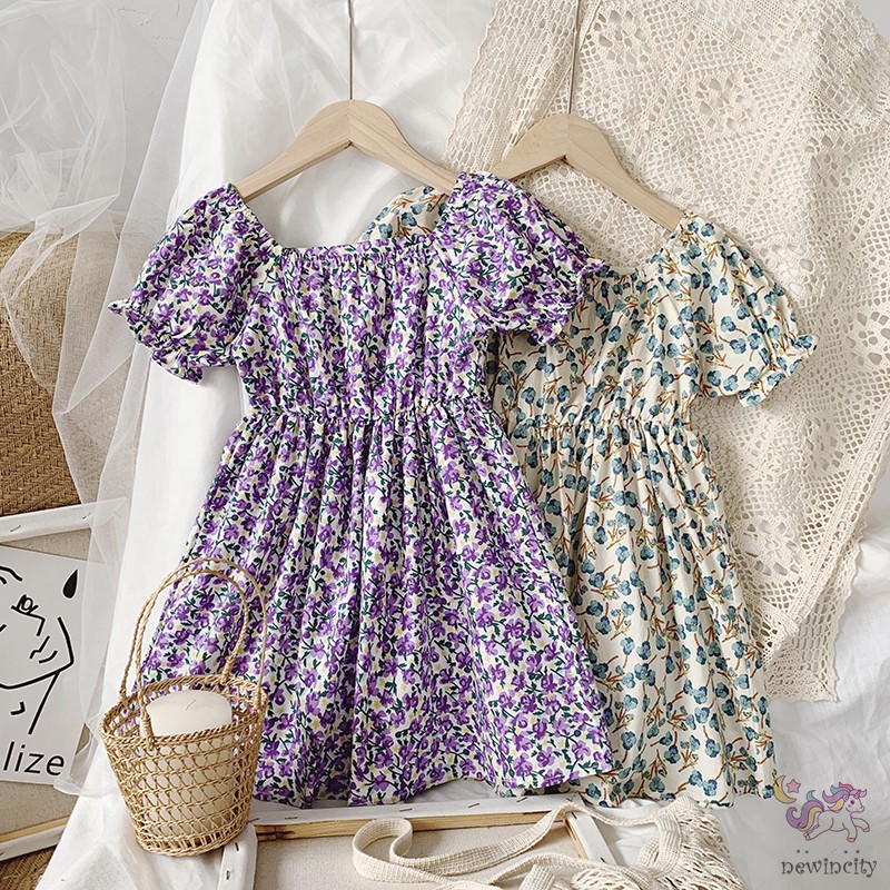 Đầm Bé Gái In Hoa Xinh Xắn Phong Cách Hàn Quốc